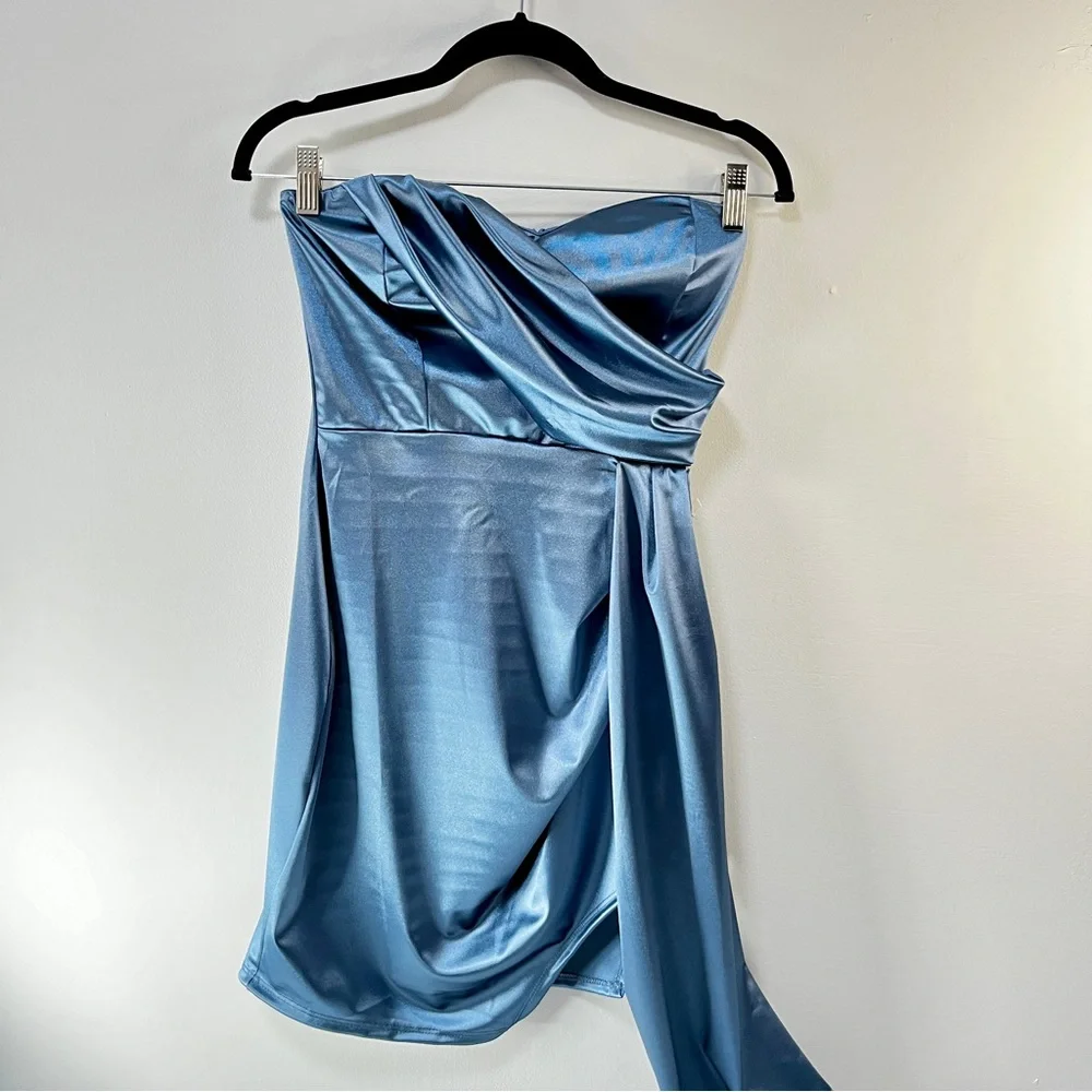 Katie Satin Mini Dress - Blue - Picture 2 of 10